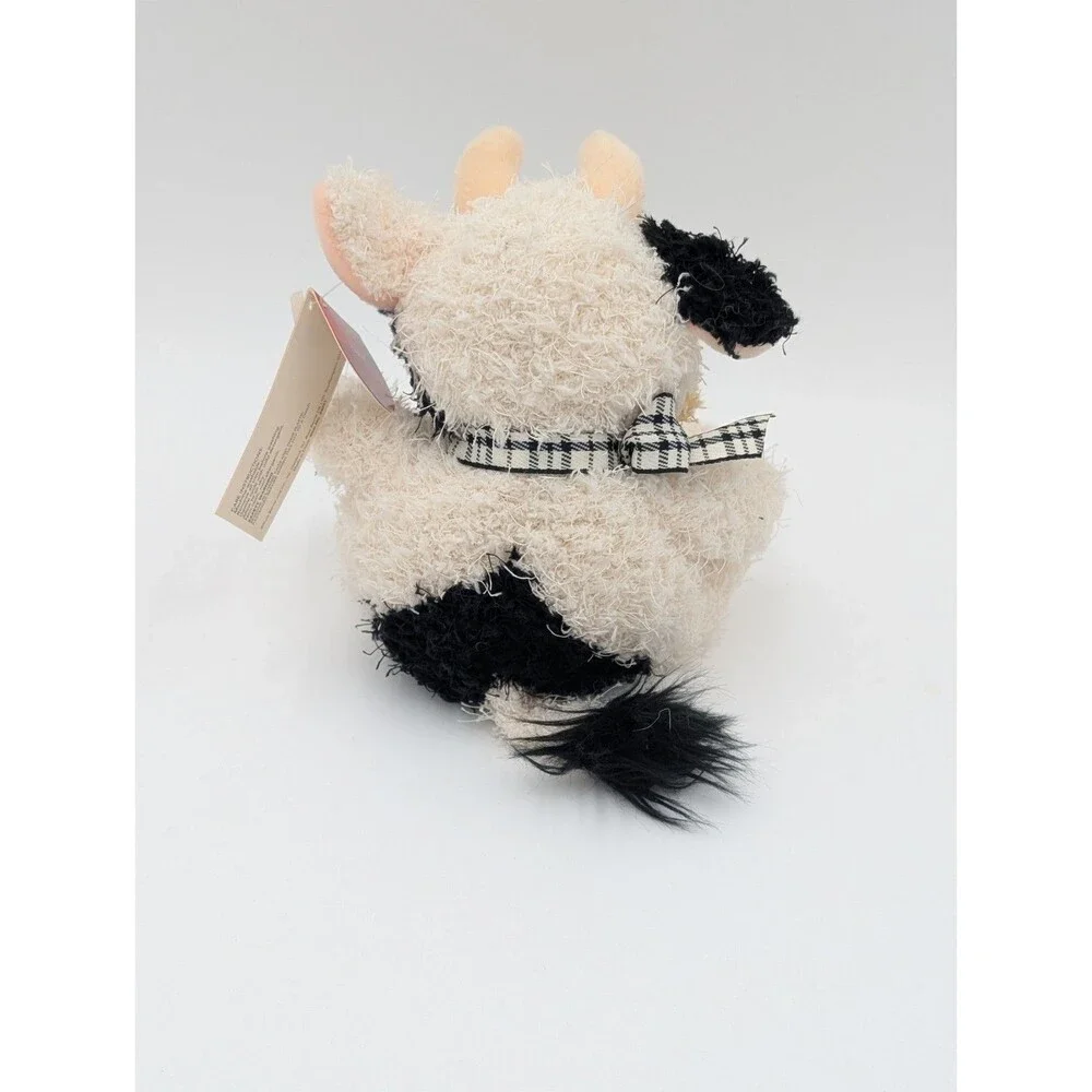 Russ Berrie Cow Plush Black White Stuffed Animal Gingham Bow Vintage 90s Farm...